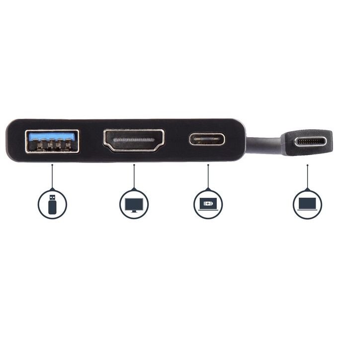 Adattatore multifunzione USB-C a HDMI 4K con fornitura di alimentazione e porta USB-A