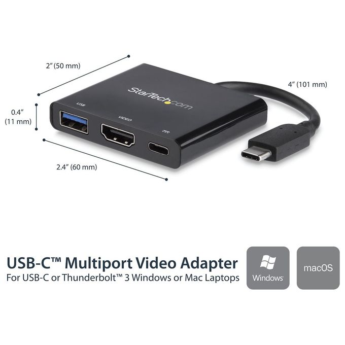 Adattatore multifunzione USB-C a HDMI 4K con fornitura di alimentazione e porta USB-A