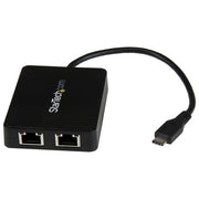 StarTech US1GC301AU2R Adattatore di Rete USB-C a Doppia Uscita Ethernet Gigabit con Porta USB Tipo-A 5 Gbps Chipset ASIX AX88179 colore Nero