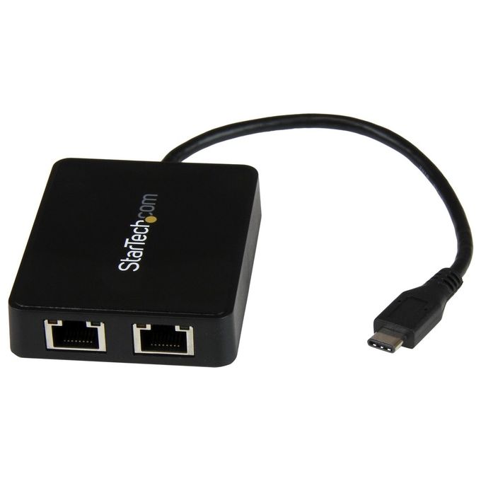 StarTech US1GC301AU2R Adattatore di Rete USB-C a Doppia Uscita Ethernet Gigabit con Porta USB Tipo-A 5 Gbps Chipset ASIX AX88179 colore Nero