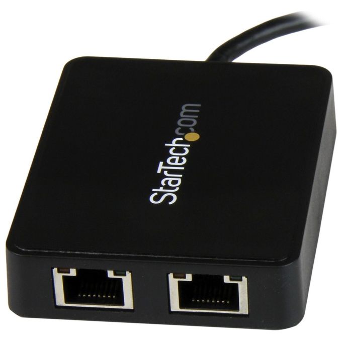StarTech US1GC301AU2R Adattatore di Rete USB-C a Doppia Uscita Ethernet Gigabit con Porta USB Tipo-A 5 Gbps Chipset ASIX AX88179 colore Nero