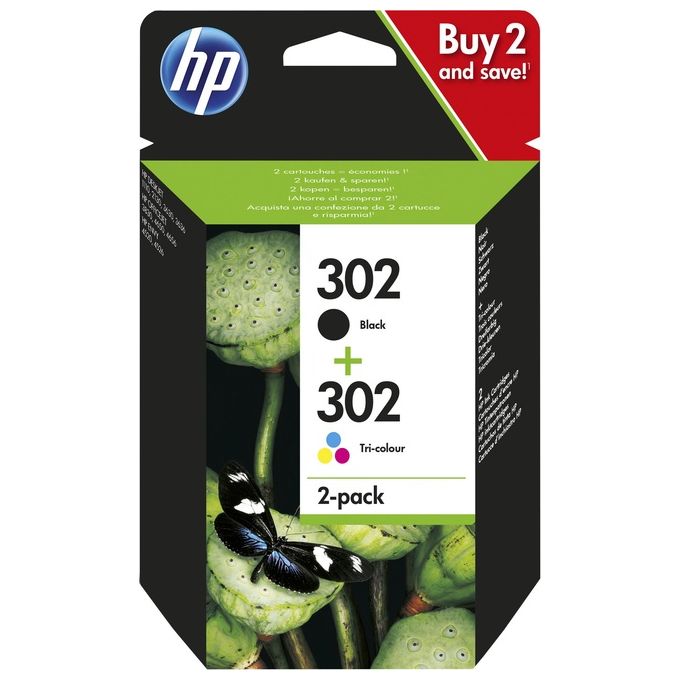 HP 302 X4D37AE Confezione da 2 cartucce d'inchiostro Originali, Compatibili con DeskJet 1110, 2130, 3630, OfficeJet 3830 e 4650, Envy 4520, Nero e Tricromia