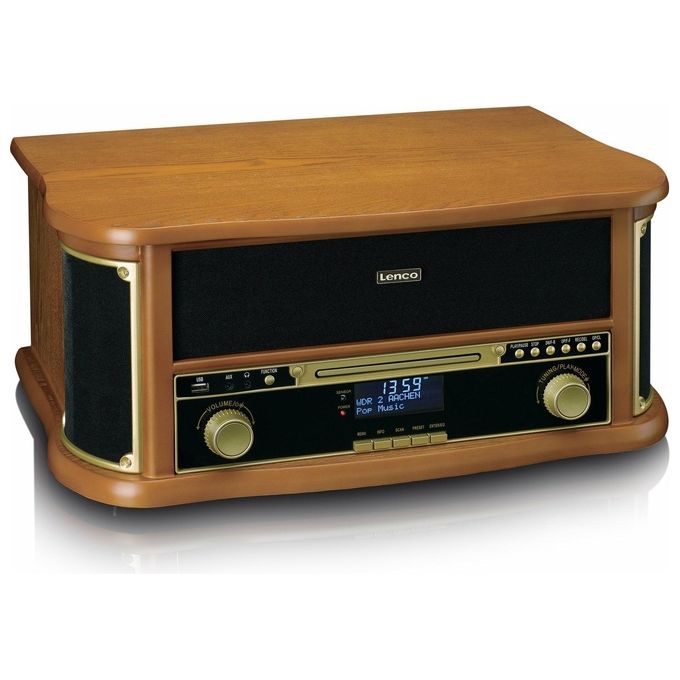 Lenco TCD-2571WD Giradischi con Radio DAB+ Lettore CD Bluetooth 5.0 Trazione a Cinghia 3 Velocita' 10 W colore Legno