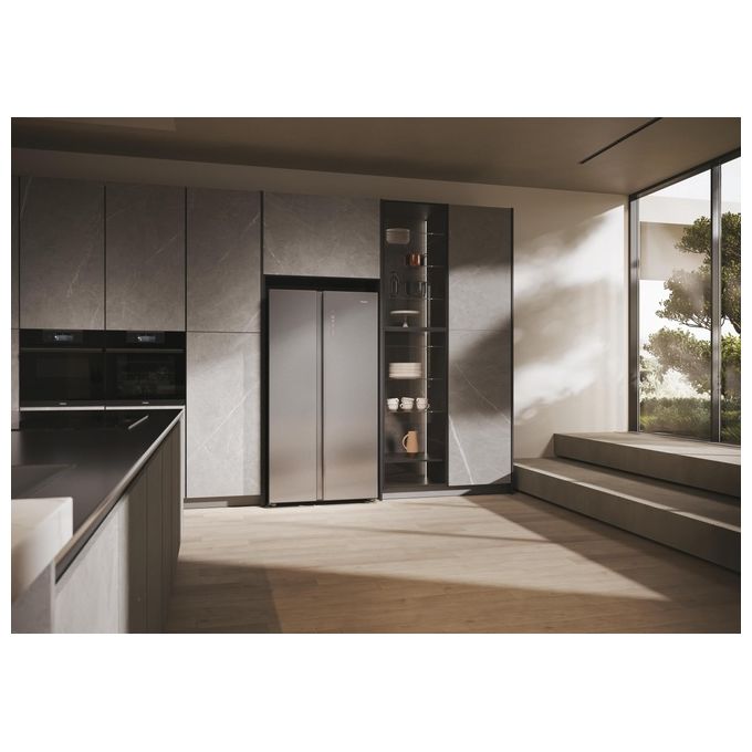 Haier HSW79F18ANMM SBS 90 Serie 7 Frigorifero Side by Side 611 L 177,5 cm Classe A 35 dB No Frost Humidity Zone Wi-Fi colore Platinum Inox