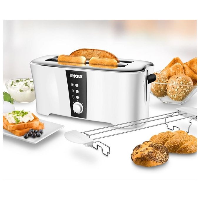 Unold 38020 Design Dual Tostapane a fessura lunga 4 fette 1350 W scongelamento riscaldamento colore Nero Bianco