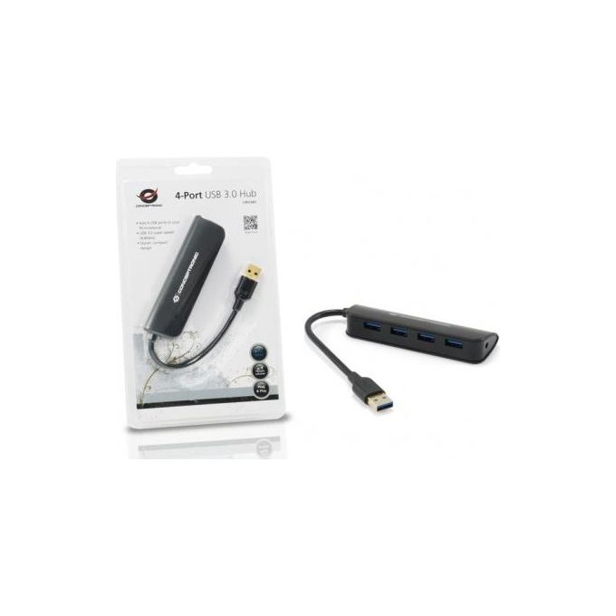 Conceptronic C4PUSB3 Hub USB 4 Porte USB 3.0 5 Gbps Plug and Play Bus-powered colore Nero