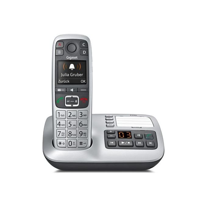 Gigaset S30852-H2728-B101 E560A Telefono cordless analogico DECT con segreteria vivavoce identificatore di chiamata e tasto SOS colore Platino