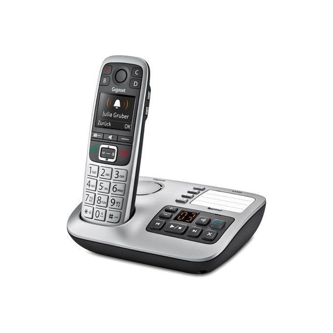 Gigaset S30852-H2728-B101 E560A Telefono cordless analogico DECT con segreteria vivavoce identificatore di chiamata e tasto SOS colore Platino
