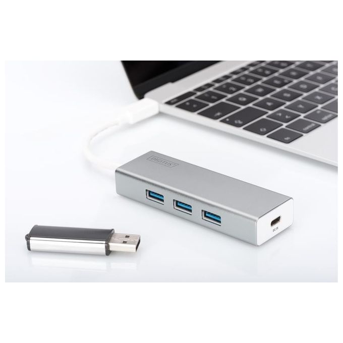 Digitus hub usb 3.0 con 3 porte usb 3.0 tipo a e 1 porta tipo c, connettore maschio tipo c