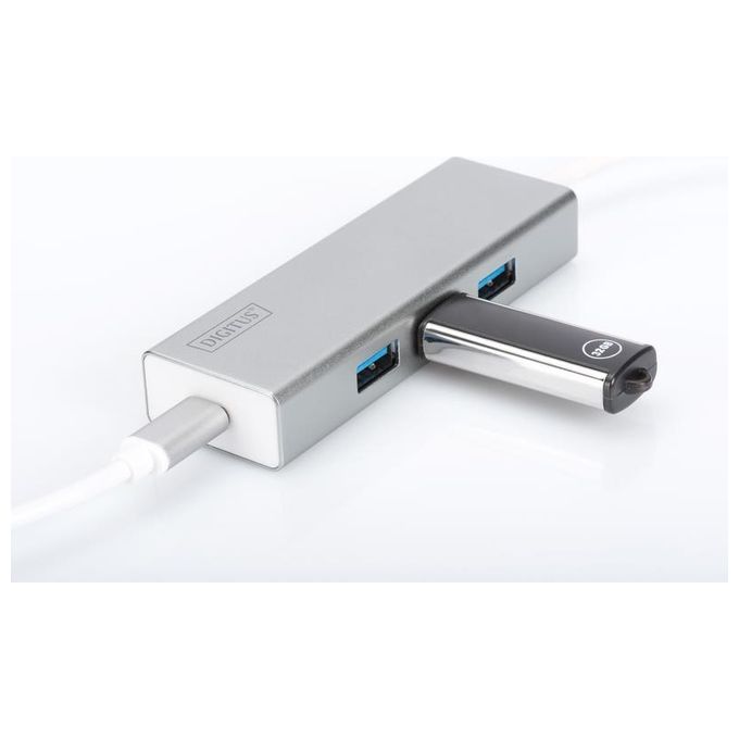 Digitus hub usb 3.0 con 3 porte usb 3.0 tipo a e 1 porta tipo c, connettore maschio tipo c