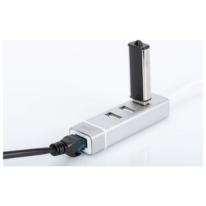 Digitus hub usb 3.0 con 3 porte usb 3.0 tipo a e 1 porta rete rj45, connettore maschio tipo c