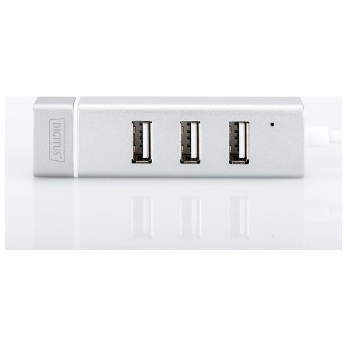 Digitus hub usb 3.0 con 3 porte usb 3.0 tipo a e 1 porta rete rj45, connettore maschio tipo c