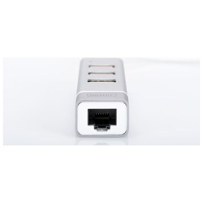 Digitus hub usb 3.0 con 3 porte usb 3.0 tipo a e 1 porta rete rj45, connettore maschio tipo c