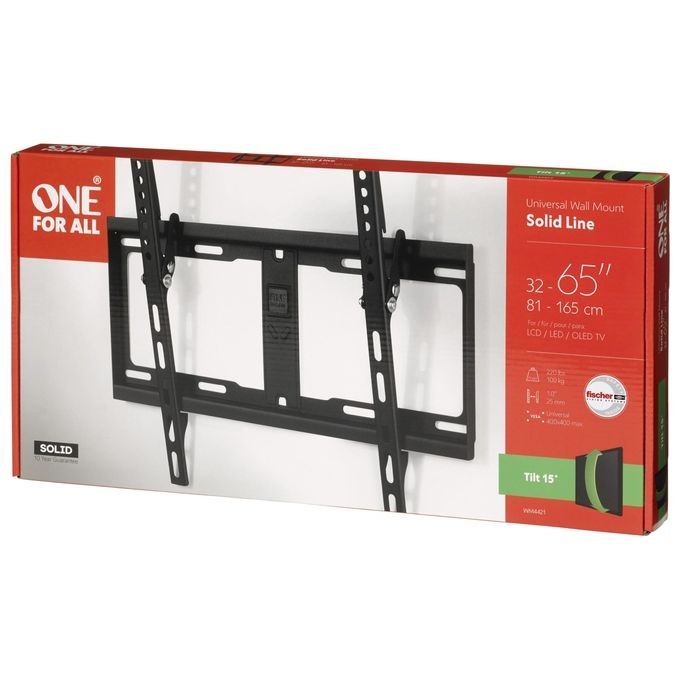 One For All WM4421 Supporto da Parete per Tv Montaggio a Muro Inclinabile 15° Dimensioni Schermo 32-60'' Massimo Peso 100kg Nero