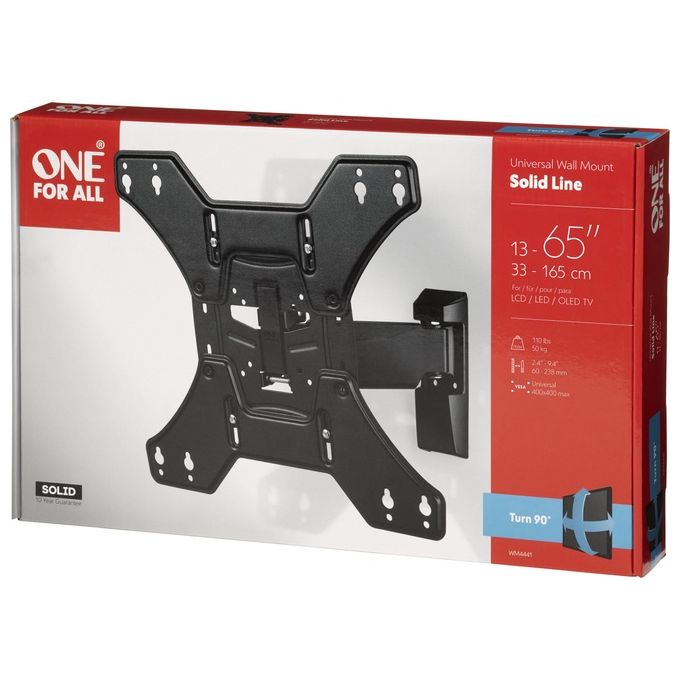 One For All WM4441 SOLID Supporto da Parete per TV e Monitor 13-65'' Inclinabile e Girevole fino a 50 Kg Compatibilita' VESA 75x75-400x400 mm colore Nero