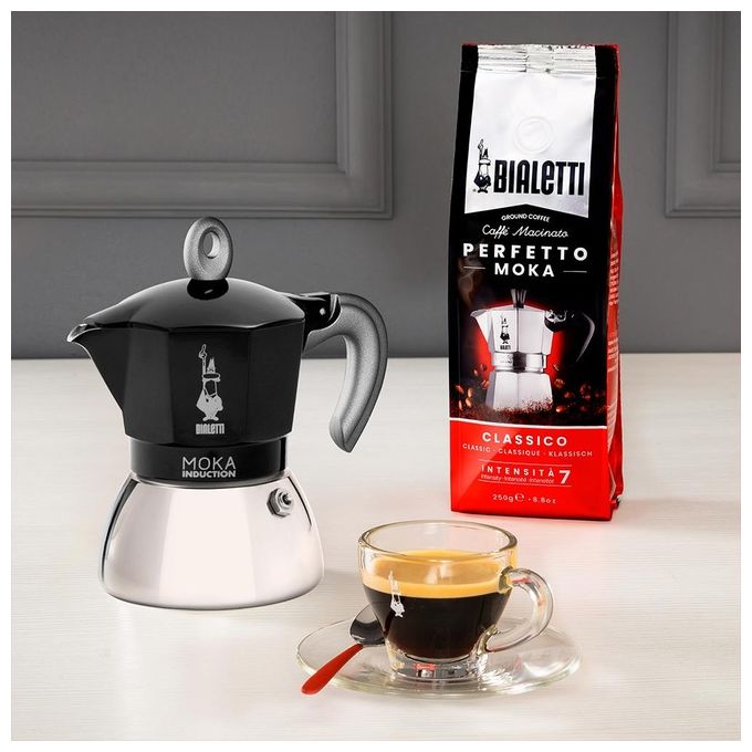 Bialetti Moka Induction 6 Tazze Nero-Argento