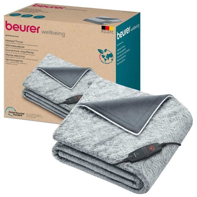 Beurer HD 75 Nordic Grey Green Planet Termocoperta 180x130 cm 6 Livelli di Temperatura Spegnimento Automatico Lavabile colore Grigio