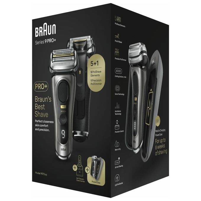 Braun 218276 Series 9 Pro+ Rasoio elettrico Wet and Dry 5 testine autonomia 90 min min colore Metallico