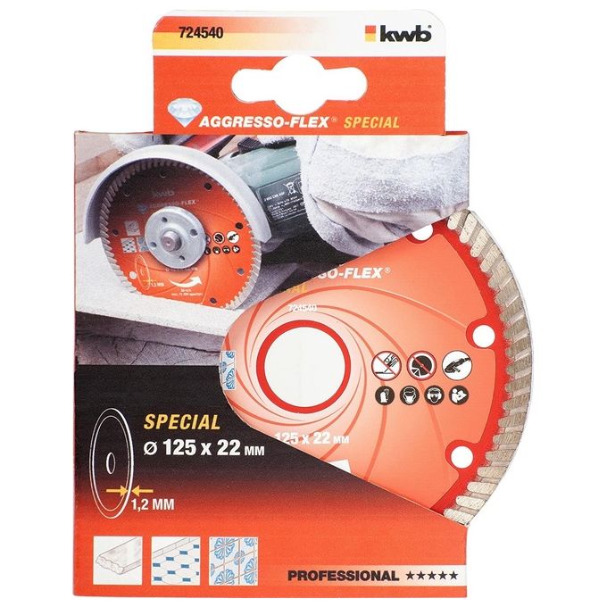 KWB 724540 Disco Diamantato da Taglio 125x22 mm Granito Marmo Calcestruzzo Ceramica Pietra Naturale colore Rosso