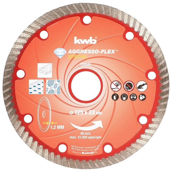 KWB 724540 Disco Diamantato da Taglio 125x22 mm Granito Marmo Calcestruzzo Ceramica Pietra Naturale colore Rosso