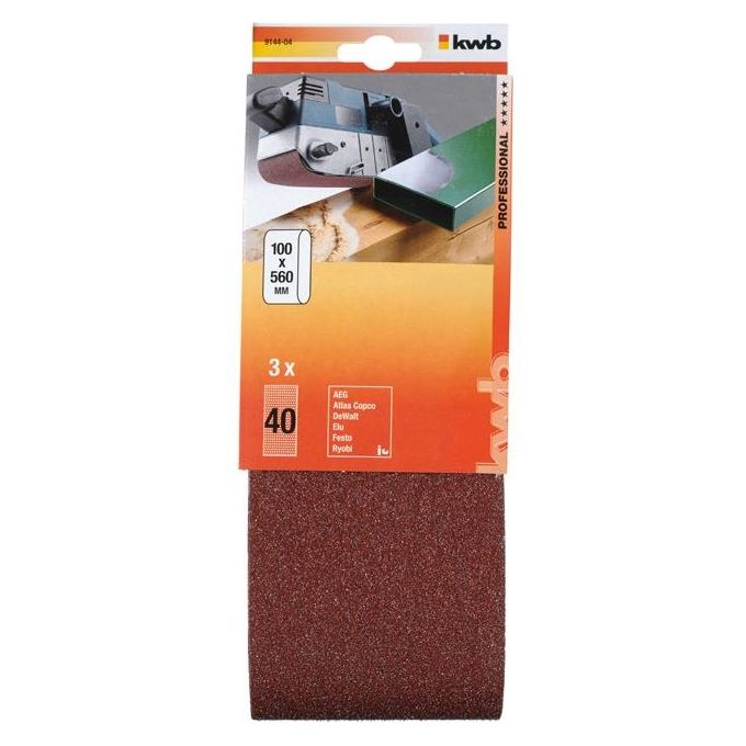 Kwb Nastri Abrasivi Per Legno E Metallo 100X560Mm 3 Pezzi