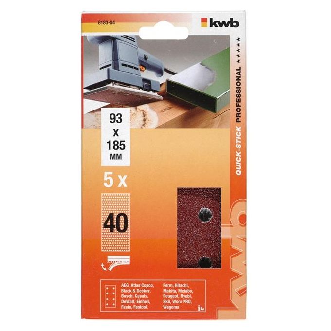 Kwb Strisce Abrasive Per Legno E Metallo Autoadesivo 93X185Mm 5 Pezzi