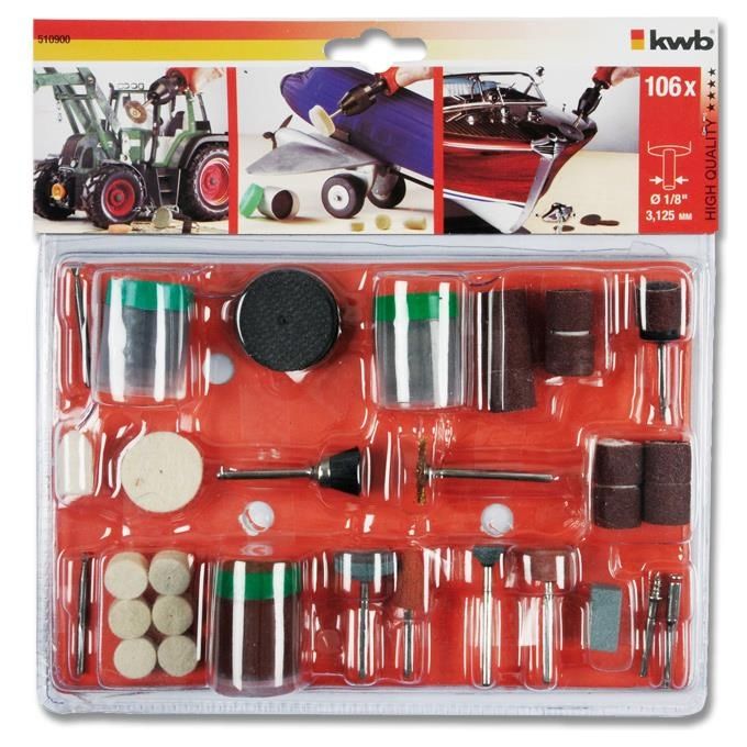 Kwb Set 105 Accessori Per Mini Smerigliatrici A Stelo Gambo 3,2 Mm
