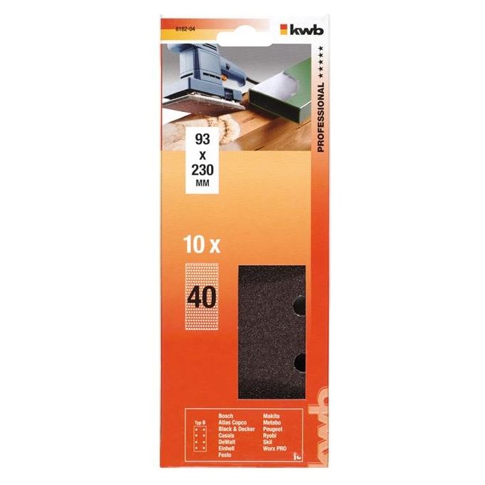 Kwb Strisce Abrasive Per Legno E Metallo 93X230Mm Con Fori Tipo A 10 Pezzi