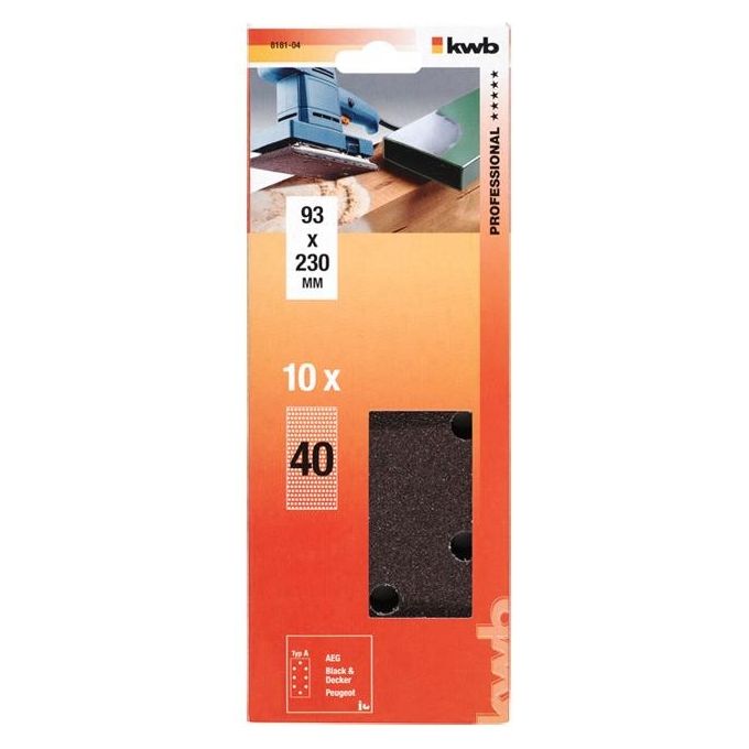 Kwb Strisce Abrasive Per Legno E Metallo 93X230Mm Perforati 10 Pezzi