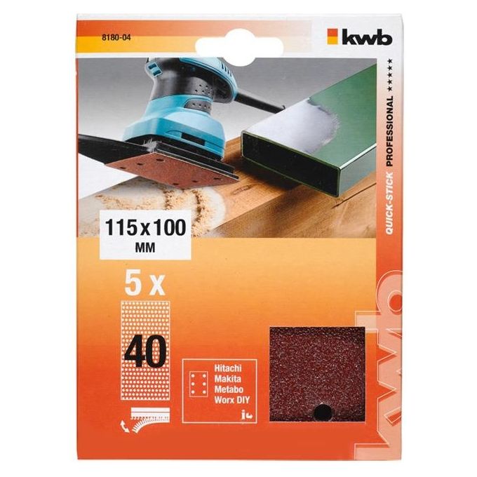 Kwb Foglio Abrasivo 115X100Mm Grana 40 5 Pezzi