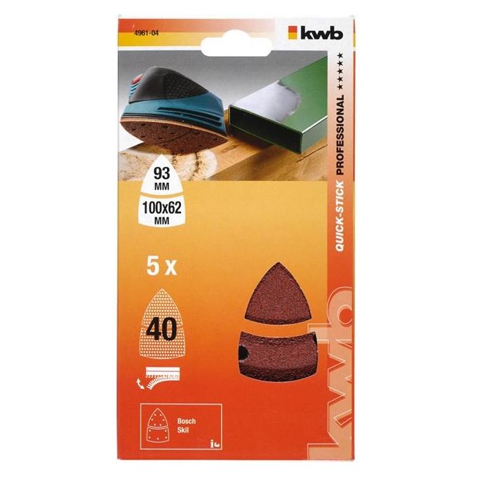 Kwb Quick-Stick Abrasiva per Legno e Metallo Autoadesivo 100x62x93mm 5 Pezzi