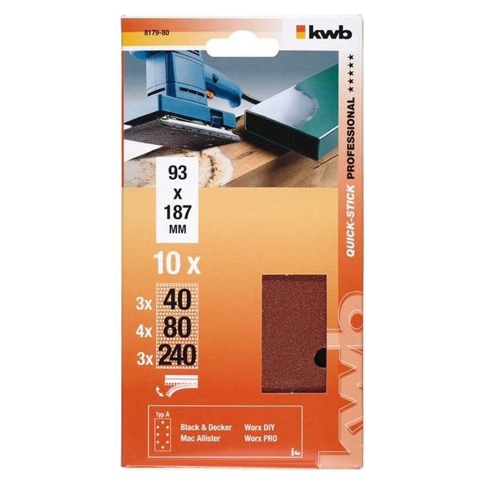 Kwb Levigatura Gruppo Di Fogli Per Legno E Metallo 93X187Mm 10 Pezzi