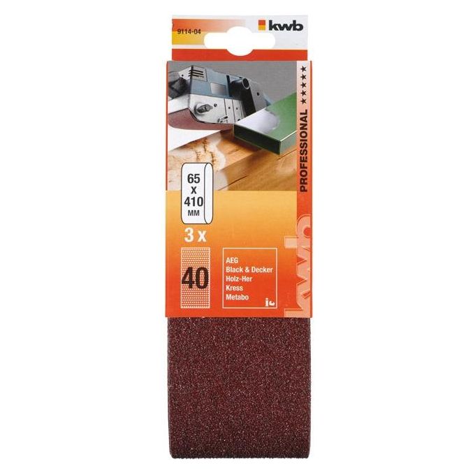 Kwb Corindone Nastro Abrasivo 65X410Mm K40 3 Pezzi