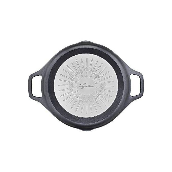 Lagostina 2100124086 Aroma Casseruola Bassa con Coperchio in Alluminio Pressofuso Diametro 28 cm Adatta per Induzione con Rivestimento Antiaderente Titanium e Indicatore di Temperatura Thermo-Signal colore Nero