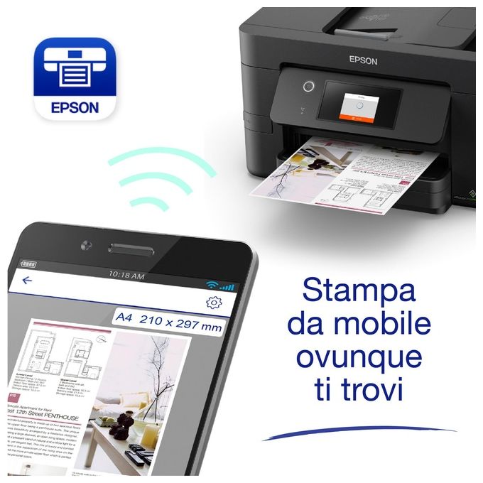 Epson WF-3825DWF WorkForce Pro Stampante Multifunzione Inkjet A4 21 ppm WiFi Direct ADF Touchscreen 6.8 cm colore Nero