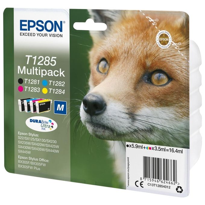 Epson C13T12854012 Volpe T1285 Multipack Cartucce Inkjet 4 Colori Inchiostro Pigmentato colore Nero Ciano Magenta Giallo