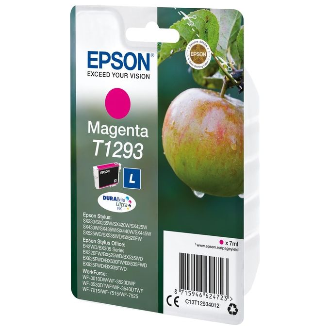 Epson T1293 7 ml taglia L magenta originale blister cartuccia dinchiostro per Stylus SX230, SX235, SX430, SX438, WorkForce WF-3520, 3530, 3540, 7015, 7515, 7525