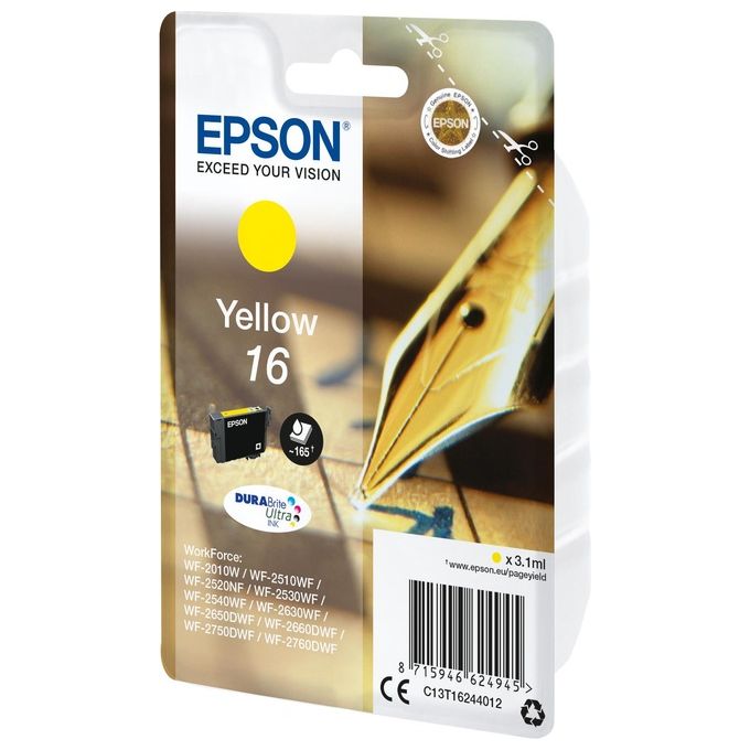 Epson 16 3.1 ml giallo originale cartuccia dinchiostro per WorkForce WF-2010, WF-2510, WF-2520, WF-2530, WF-2540, WF-2630, WF-2650, WF-2660