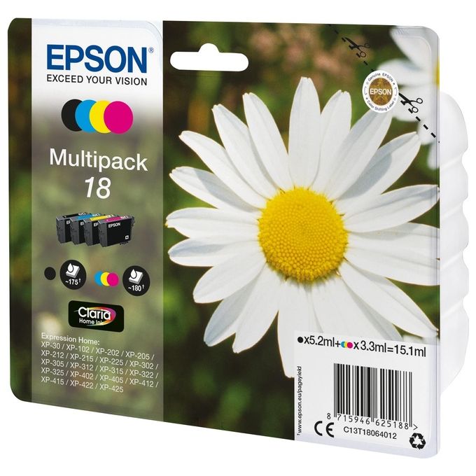 Epson 18 Serie Margherita Cartuccia Originale  Multipack 4 Colori Nero, Ciano, Magenta, Giallo