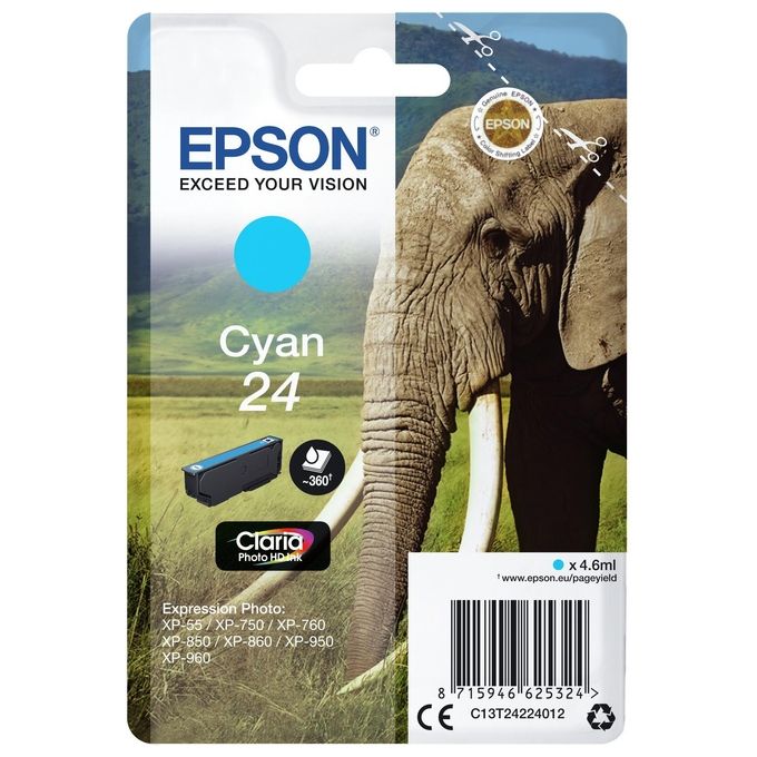 Epson C13T24224022 Cartuccia Inchiostro Ciano Serie 24 Elefante