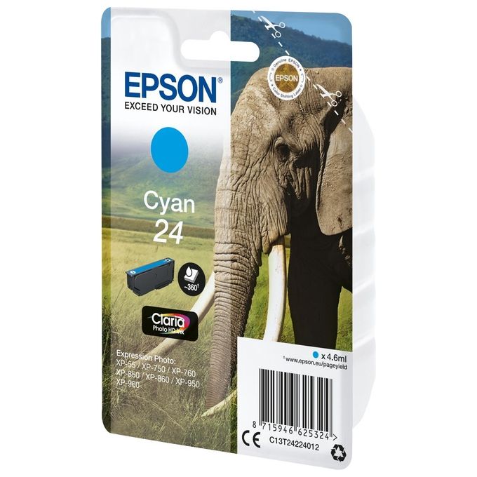 Epson C13T24224022 Cartuccia Inchiostro Ciano Serie 24 Elefante