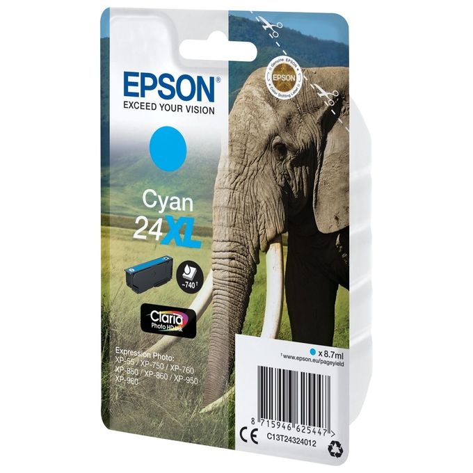 Epson 24XL Cartuccia Inchiostro Misura XL per Expression Photo Ciano Originale 8,7ml
