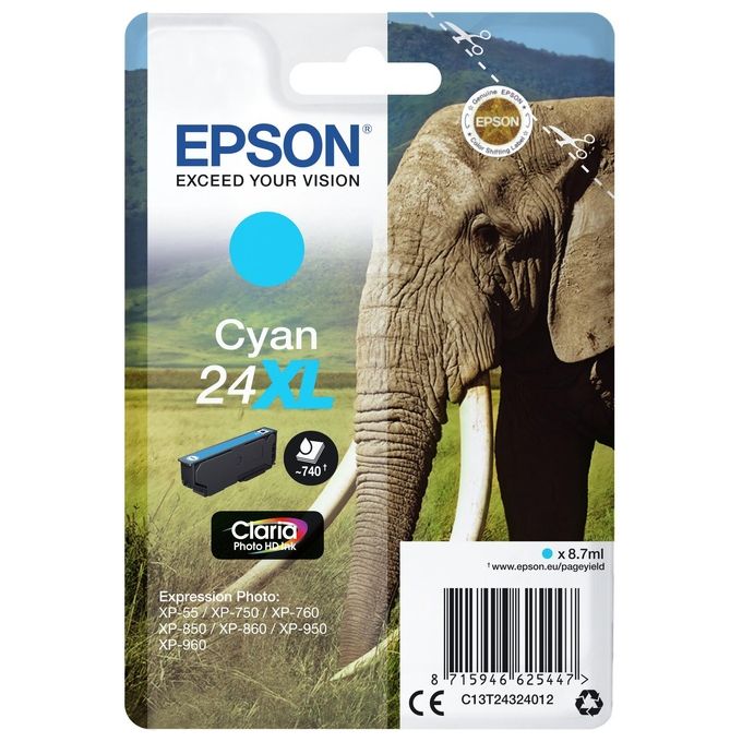 Epson 24XL Cartuccia Inchiostro Misura XL per Expression Photo Ciano Originale 8,7ml