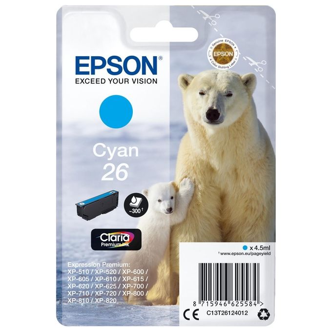 Epson 26 4.5 ml cyan originale blister cartuccia dinchiostro per Expression Premium XP-510, 520, 600, 605, 610, 615, 625, 700, 710, 720, 800, 810, 820