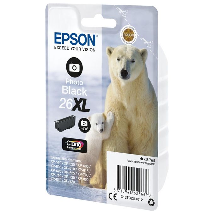 Epson 26XL 8.7 ml misura XL nero per foto originale blister cartuccia dinchiostro per Expression Premium XP-510, XP-520, XP-600, XP-605, XP-610, XP-615, XP-620, XP-625, XP-700, XP-710, XP-720, XP-800, XP-810, XP-820