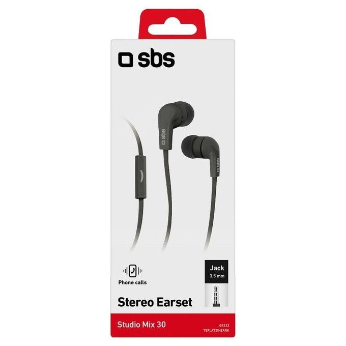 Sbs TEFLAT2INEARK Auricolari Filo Stereo In-Ear Flat Studio Mix 30 per iPhone, Smartphone e Cellulari, Nero
