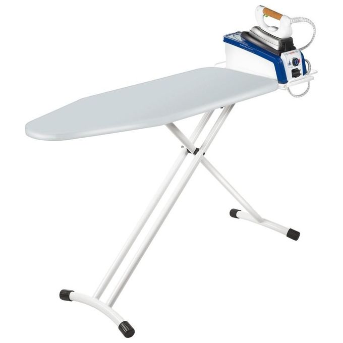 Polti Vaporella Essential FPAS0044 - Asse da stiro pieghevole, 122×43,5 cm, struttura acciaio, altezza 74-94 cm, supporto ferro-caldaia, rivestimento cotone imbottito, funzioni: griglia poggia‑caldaia - apertura rapida - telo lavabile, colore grigio-bianc