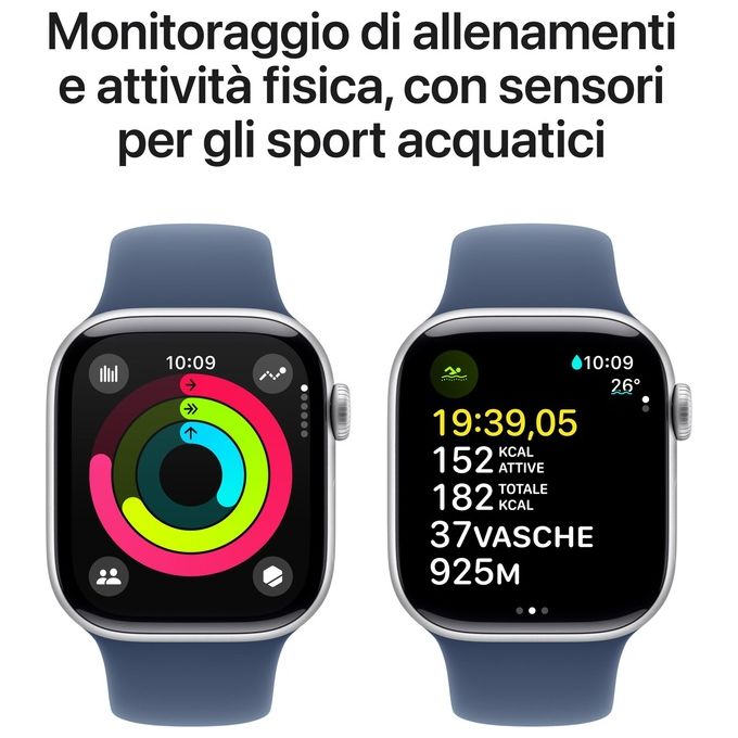 Apple Watch Series 10 GPS 42mm, Cassa Alluminio Argento, Sport Loop Denim