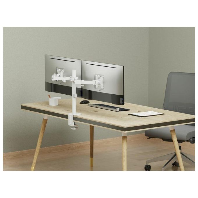 Equip 650167 Supporto da Tavolo Doppio Monitor Articolato 17'' 32'' VESA 100x100 Regolazione Altezza colore Bianco