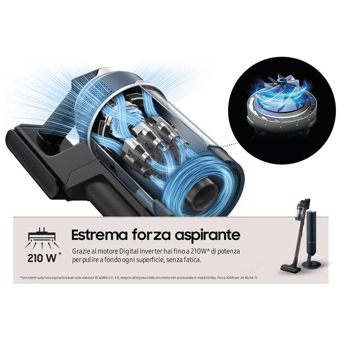 Samsung VS20B95973BWA BESPOKE Jet Plus Aspirapolvere Senza Filo 2 in 1 Multiciclonico 210W 120 min Clean Station colore Midnight Blue